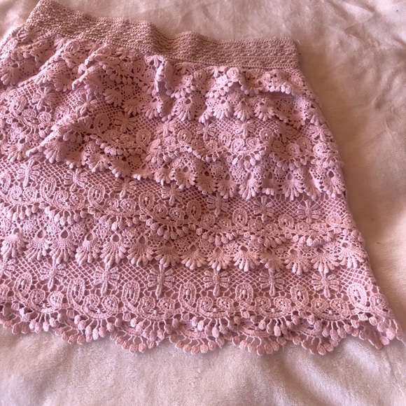 Jolt Dusty Pink Layered Crochet Skirt M - Picture 4 of 10